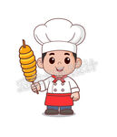 烤面筋的厨师手持美味串串