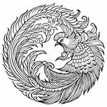 圆形凤凰图腾线描图案