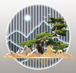 新款迎客松立体层山金山麋鹿