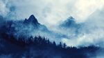 梦幻蓝调山间迷雾森林景