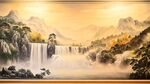 中式山水瀑布壮丽风景画