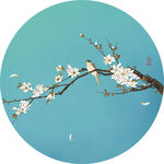 新中式玉兰手绘花鸟圆形装饰画