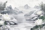 水墨山水间的清雅荷花景