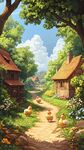 乡村小道上的小鸡与小屋
