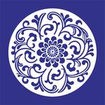 矢量缠枝菊中式蓝白花纹圆形图案