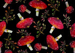 水彩风红色蘑菇花卉图案