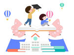 毕业季学校托举希望学士帽插画