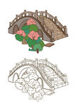 湖南五柳湖中式拱桥插画