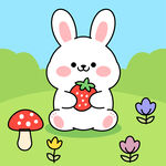 白兔持草莓于花草间