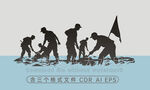 抗洪抢险人物剪影