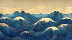 金蓝交织的壮阔海浪图景