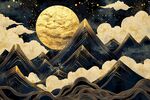 月夜山峦云海奇幻图景