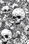 骷髅与云纹的暗黑插画