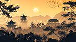 夕阳下的中式古韵楼阁美景