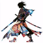 彩色武士剪影 双剑造型