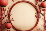 中式圆形边框与红灯笼元素