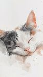 酣睡的三色猫咪水彩画