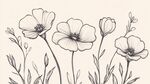 手绘黑白花卉线条插画