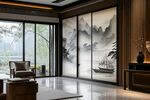 中式山水屏风客厅空间