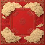 中式红底祥云边框装饰图