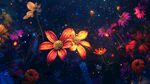 梦幻星空下的绚烂花卉
