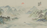 新中式水墨国画山水背景墙壁画
