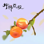 枝头双杏  好柿成双