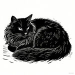 蜷卧的黑猫插画