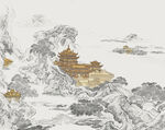 水墨山水间的古韵楼阁