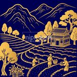 线描茶园茶叶场景
