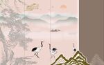 中式山水仙鹤屏风画