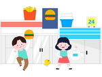 儿童快餐店便利店汉堡薯条插画