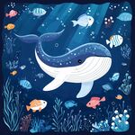 海底鲸鱼与多彩小鱼共游