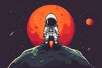 宇航员坐于星球望向红月