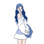 蓝发少女手持衣物