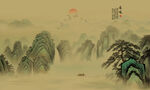 新中式水墨国画山水背景墙壁画
