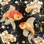 锦鲤戏花图