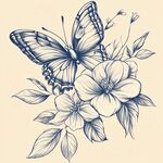 蝴蝶与花卉的优雅手绘