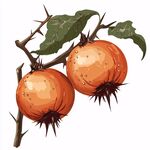 枝头双柿带露插画图