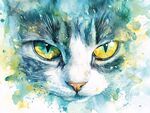 水彩绘的灵动猫咪眼神