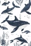 海洋生物手绘无缝图案