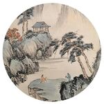 新中式圆形水墨山水 