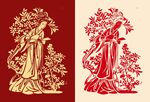 古典明代女子桂花艺术图案