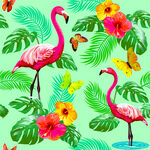 热带风情火烈鸟花卉图案四方连图