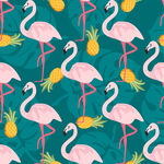 火烈鸟与菠萝的清新图案数码印花