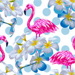 火烈鸟与花卉的清新图案数码印花