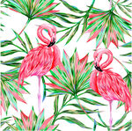 火烈鸟与热带植物图案数码印花