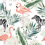 火烈鸟斑马绿植图案设计数码印花