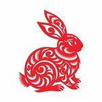 红色剪纸风可爱兔子图案