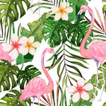 火烈鸟与热带植物图案数码印花